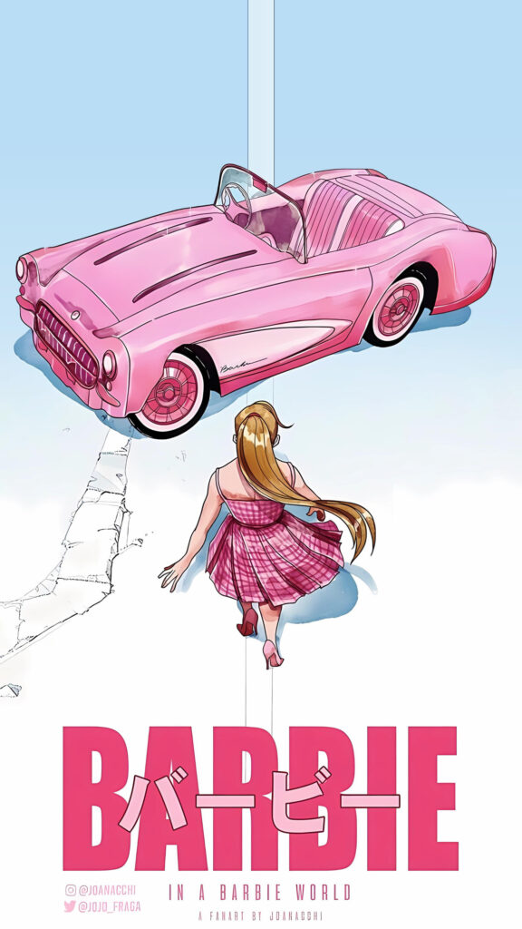 Pink Barbie Convertible Car Illustration Mobile Wallpaper
