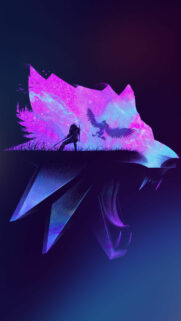 The Witcher Galaxy Wolf Silhouette Mobile Wallpaper
