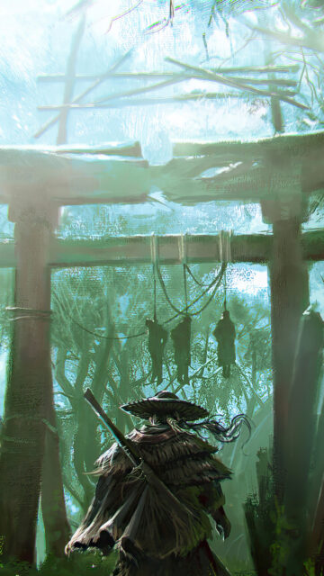 Ronin Under Torii Gate Mobile Wallpaper