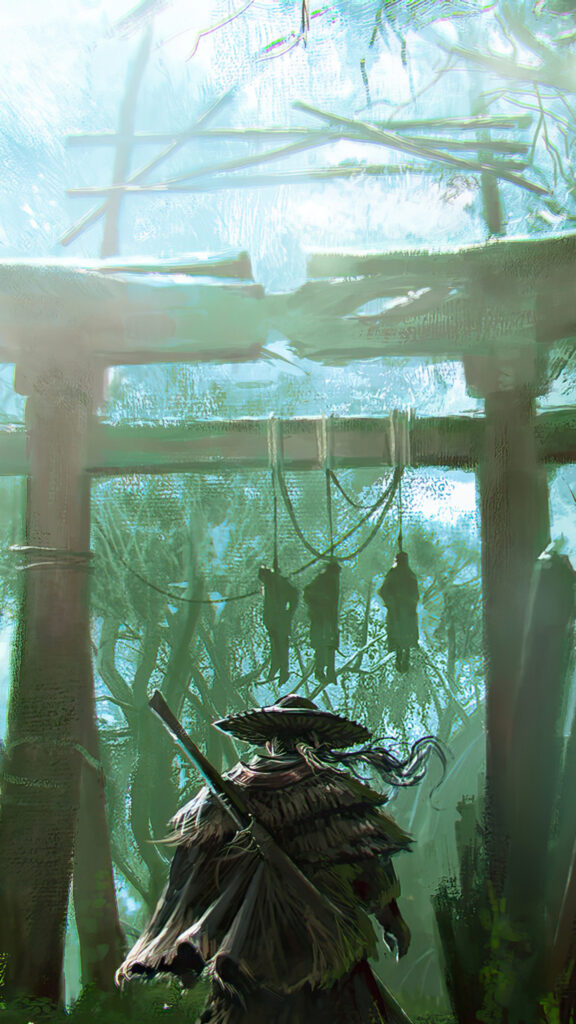 Ronin Under Torii Gate Mobile Wallpaper