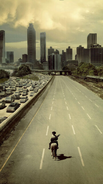 Rick Grimes Riding on Horseback The Walking Dead Mobile Wallpaper