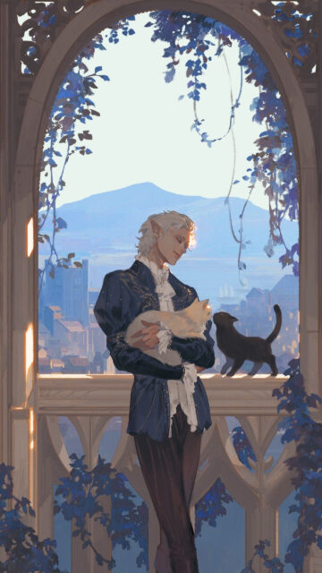 Elf Noble with Cats Fantasy Art Mobile Wallpaper
