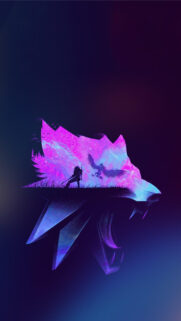 Geralt of Rivia Cosmic Wolf Silhouette Mobile Wallpaper