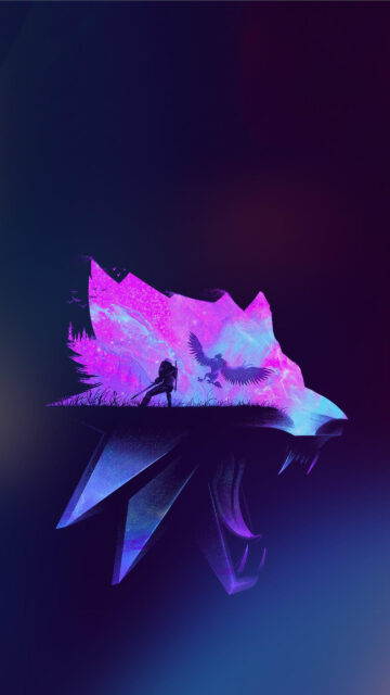 Geralt of Rivia Cosmic Wolf Silhouette Mobile Wallpaper