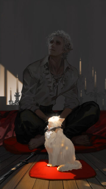 Ethereal Elf and Glowing Cat Mobile Wallpaper
