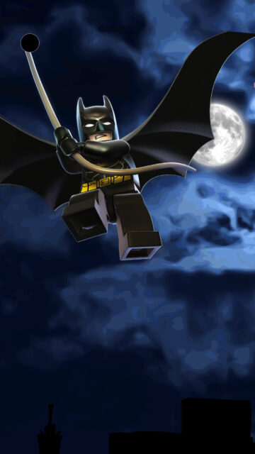Lego Batman Mid-Air Action Mobile Wallpaper