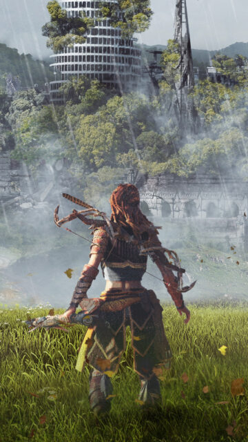 Aloy Horizon Zero Dawn Ruined City Mobile Wallpaper