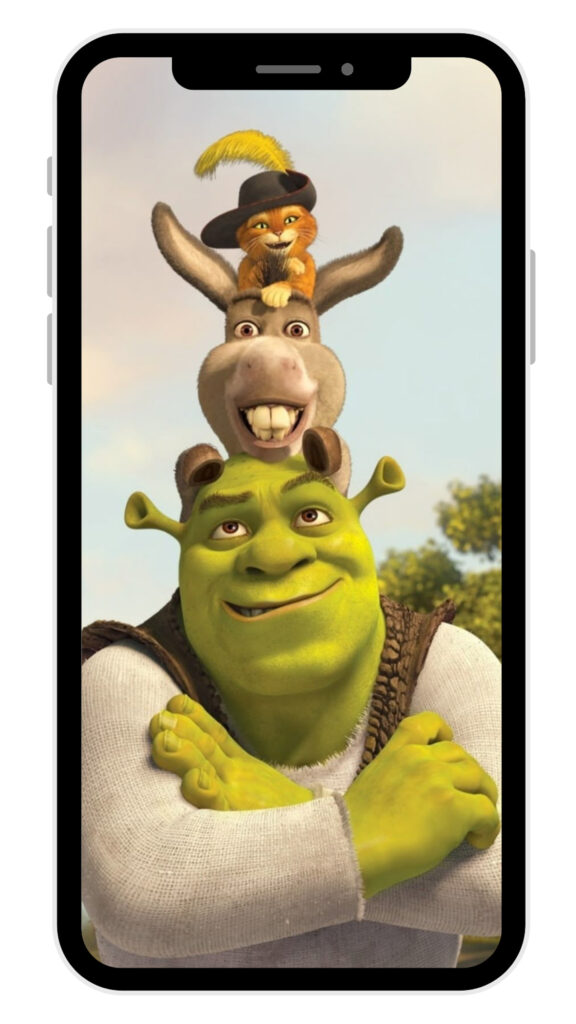 Shrek Donkey and Puss in Boots Towering Trio Mobile Wallpaper