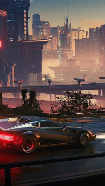 Cyberpunk Futuristic Car Cityscape Mobile Wallpaper