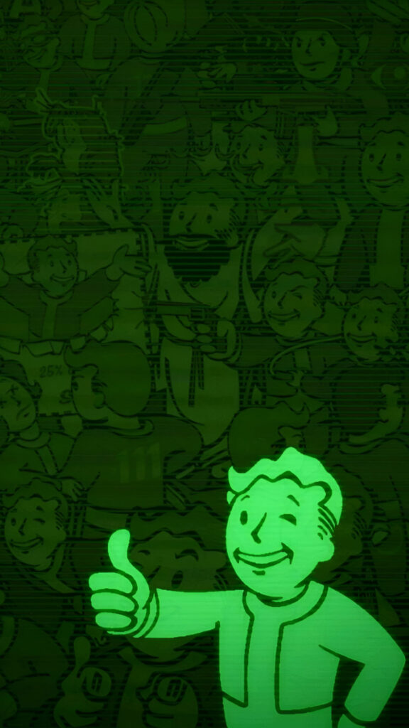 Vault Boy Fallout Green Monochrome Style Mobile Wallpaper