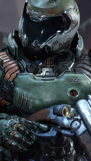 Doom Slayer Green Armor Portrait Mobile Wallpaper