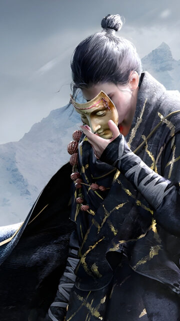 Wuxia Warrior with Golden Mask Mobile Wallpaper