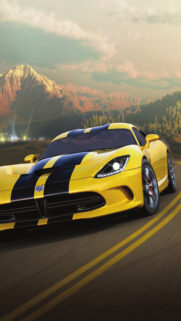 Yellow SRT Viper Speeding Along Mountain Road Mobile Wallpaper