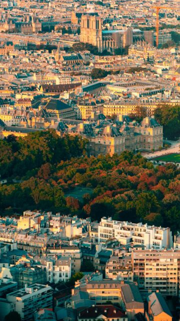 Stunning Aerial View of Paris at Golden Hour Mobile Wallpaper
