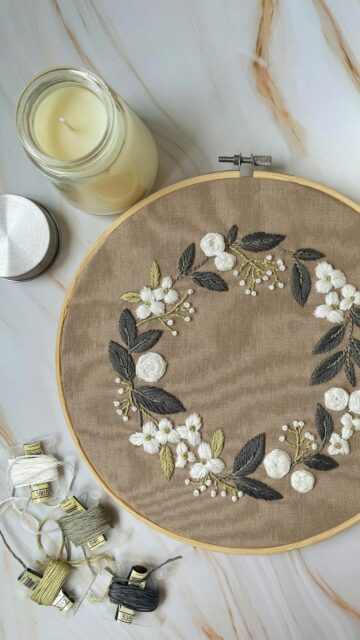 Elegant Floral Embroidery Hoop Art Aesthetic Mobile Wallpaper