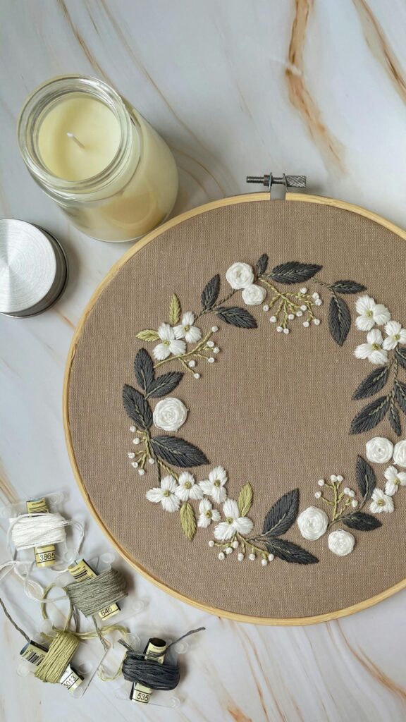 Elegant Floral Embroidery Hoop Art Aesthetic Mobile Wallpaper