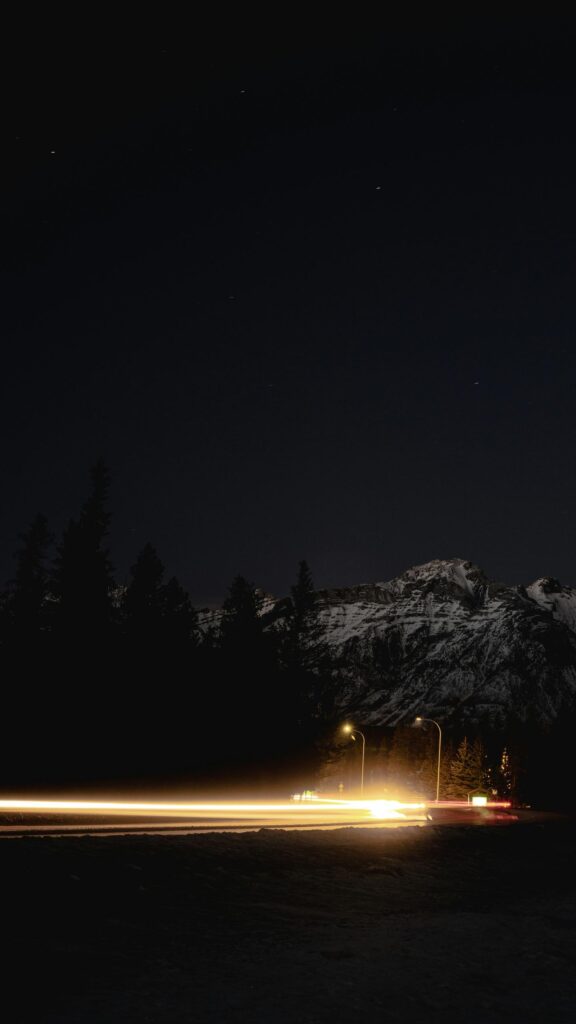 Stunning Night Mountain Road Light Trails Mobile Wallpaper