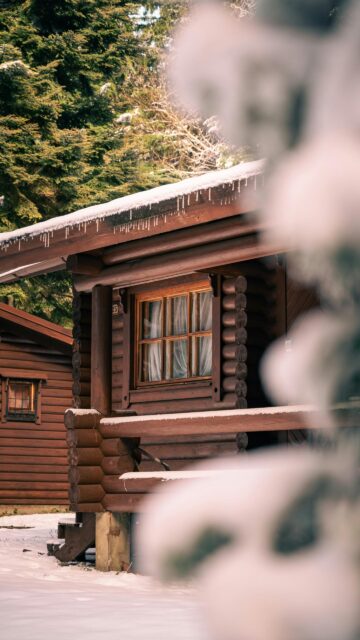 Cozy Winter Log Cabin in Snowy Forest Phone Wallpaper