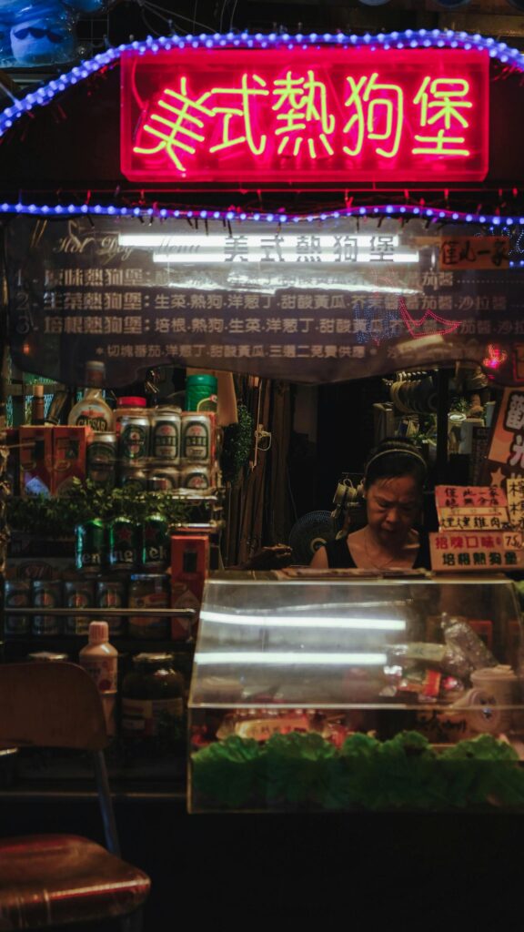 Authentic Hong Kong Street Food Stall Neon Light Mobile Wallpaper