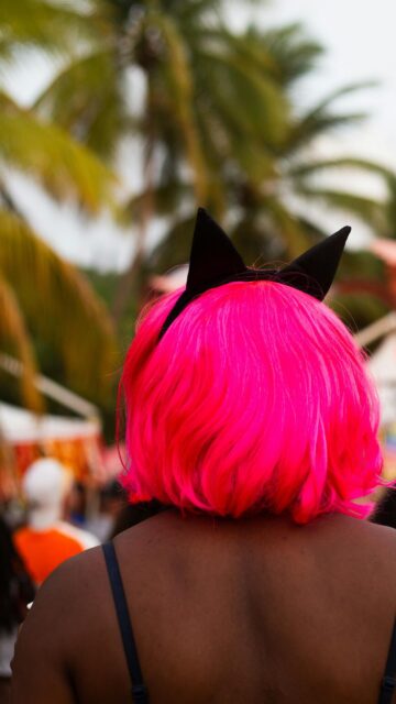 Vibrant Pink Wig with Cat Ears Aesthetic Mobile Wallpaper