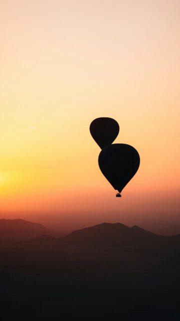 Two Hot Air Balloons Silhouette at Sunset Minimalist Mobile Wallpaper