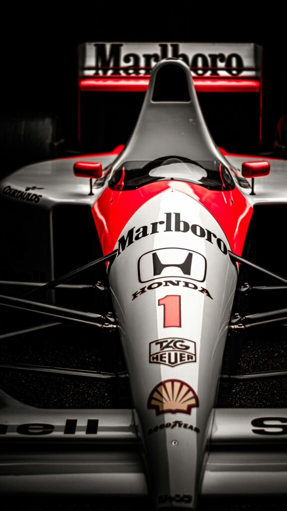 Iconic McLaren Honda F1 Racing Car Front View Mobile Wallpaper