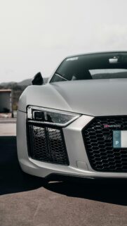 Silver Audi R8 Supercar Front Grill Mobile Wallpaper