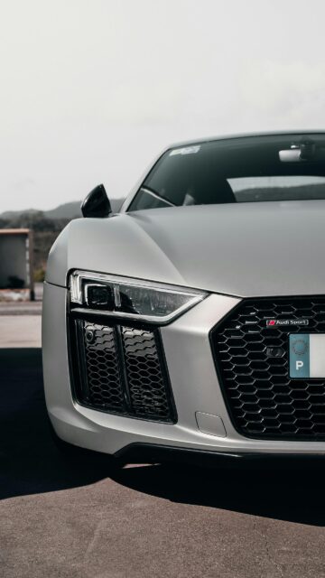 Silver Audi R8 Supercar Front Grill Mobile Wallpaper