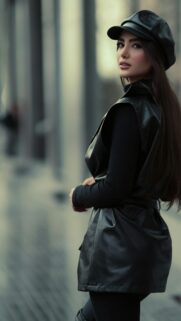 Stunning Fashion Portrait of a Stylish Woman in Leather Hat Wallpaper