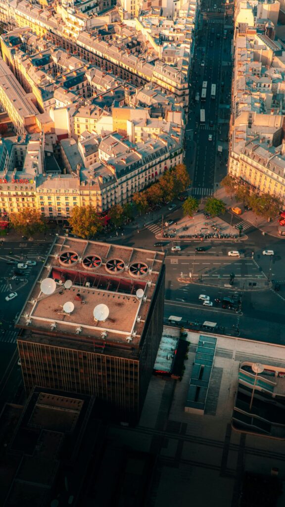 Stunning Aerial View of Paris Cityscape at Sunset 4K Mobile Wallpaper