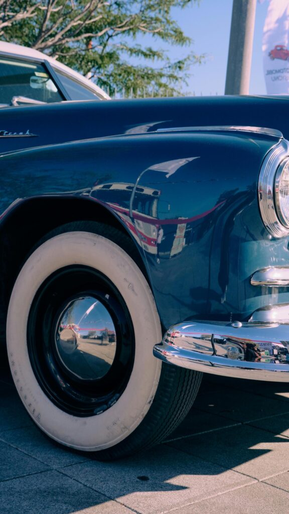 Vintage Blue Classic Car Chrome Detail Mobile Wallpaper