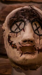 Creepy Stitched Horror Mask Dark Aesthetic 4K Phone Wallpaper