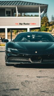 Black Ferrari SF90 Stradale Supercar Front View 4K Phone Wallpaper