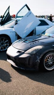 Custom Nissan 350Z and Lambo Door Car Meet Aesthetic Wallpaper