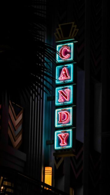 Neon Candy Sign Cinematic Art Deco Night Mobile Wallpaper