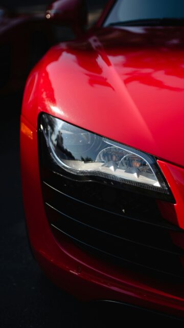 Red Audi R8 Sports Car Front Headlight Macro Mobile Wallpaper