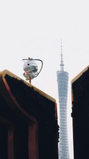 Canton Tower Landmark with Cute Mascot Statue Mobile Wallpaper
