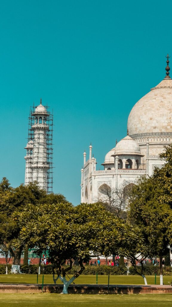 Iconic Taj Mahal Architecture with Restoration Scaffolding Phone Wallpaper
