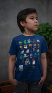 Cute Boy Wearing Minecraft T-Shirt Portrait Mobile Wallpaper