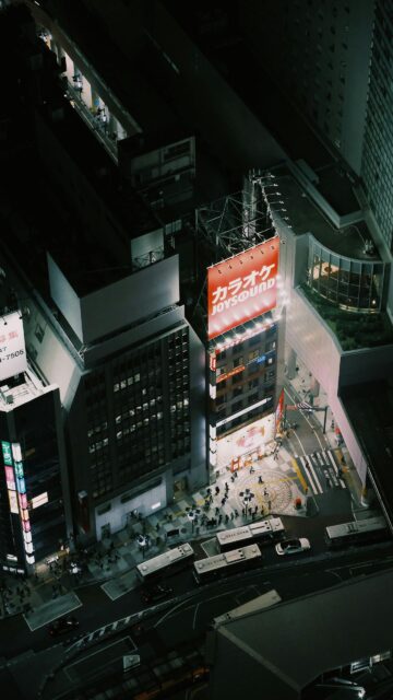 Aerial View of Vibrant Tokyo City Street at Night Phone Wallpaper