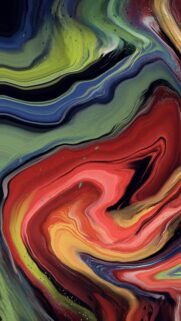 Abstract Fluid Art Swirls in Vibrant Red and Green Mobile Wallpaper