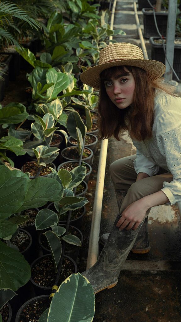 Aesthetic Greenhouse Gardener Portrait Mobile Phone Wallpaper