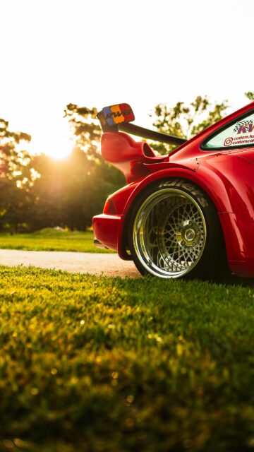 Red RWB Porsche Widebody Sunset Car Mobile Wallpaper