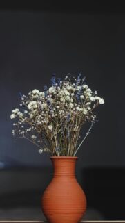 Rustic Dried Lavender and Baby’s Breath Bouquet in Clay Vase Wallpaper