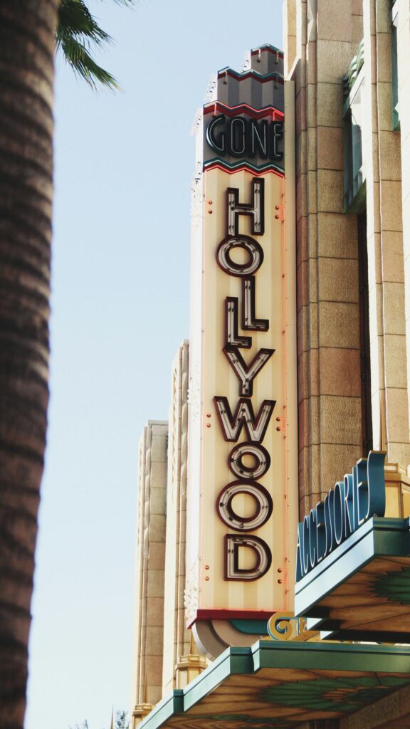 Hollywood Sign Neon Retro Cinema Building Aesthetic Phone Wallpaper