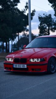 Red BMW E36 M3 with Halo Angel Eyes Sport Car Mobile Wallpaper
