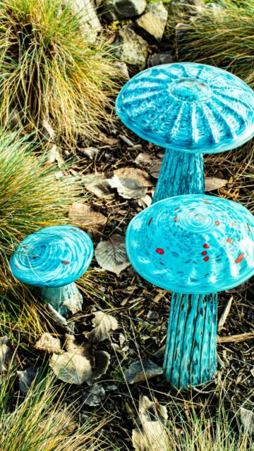 Enchanted Blue Glass Mushroom Garden Fantasy 4K Phone Wallpaper
