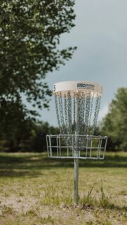 Disc Golf Basket Target on Sunny Day Phone Wallpaper