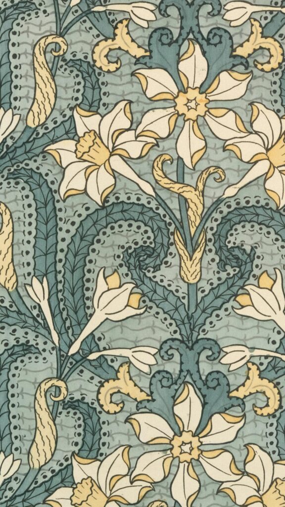 Vintage Floral Daffodil Botanical Art Pattern Mobile Wallpaper