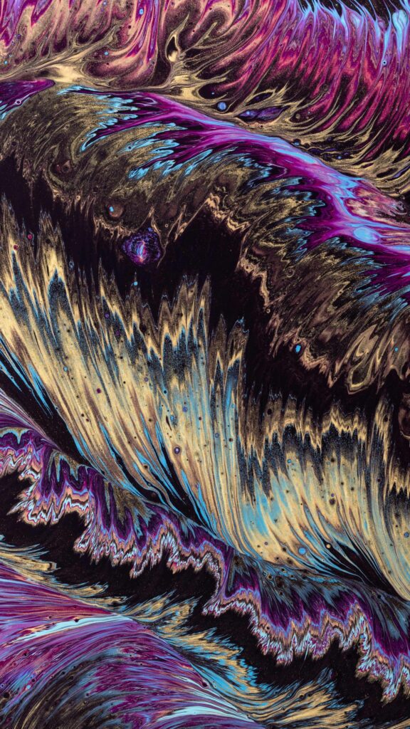 Abstract Liquid Gold and Purple Marble Flow Mobile Wallpaper